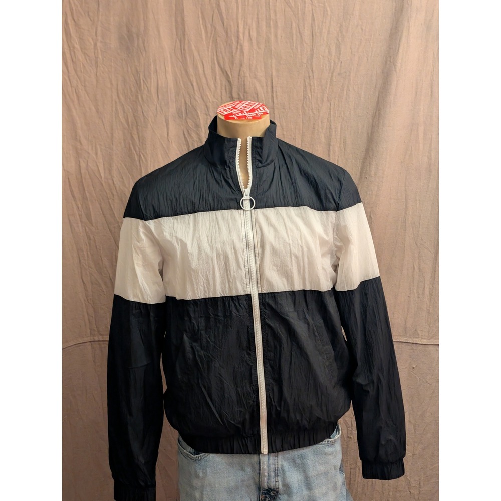 American Apparel Windbreaker Jacket Mens Medium Black White Excellent Colorblock